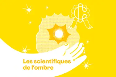 Sur un fond jaune d'or, des étoiles, un logo des Champs Libres avec des rubans, une main stylisée sous un éclat de lumière, et écrit &quot;prendre soin du monde&quot;