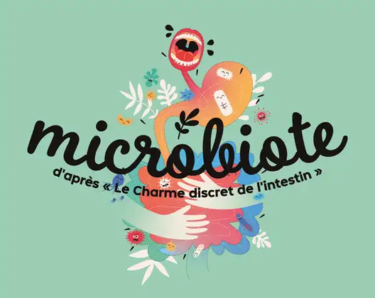 affiche de l'exposition microbiote représentant de manière stylisée un système digestif