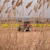 Photographie d'un tracteur passsant dans un champ.